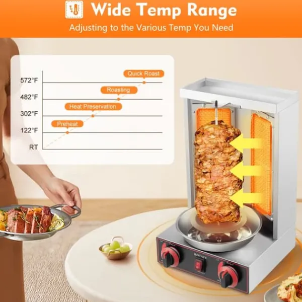 Grill-Ovne & Ovn Med Roterende Stegespyd>Shawarma/Döner kebab gyrosgrill, LPG gas, 3000 W, 2 brændere, lodret roterende ovn, 8 kg kapacitet, sort