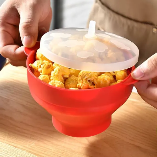 Silikone popcornskål til mikrobølgeovn – Foldbar rød popcornskål til mikrobølgepopcorn Sale