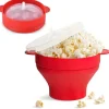 Silikone popcornskål til mikrobølgeovn - Sammenklappelig rød popcornskål, egnet til mikrobølgeovnspopcorn New