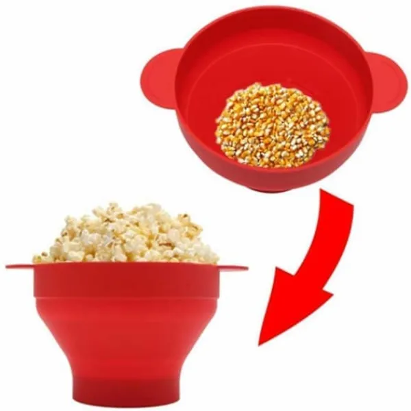 Silikone popcornskål til mikrobølgeovn - Sammenklappelig rød popcornskål, egnet til mikrobølgeovnspopcorn New