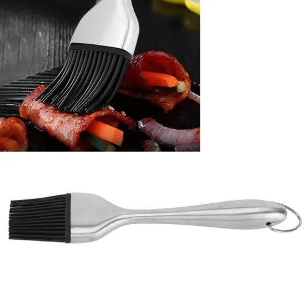 Silikonebørste Rustfrit stålhåndtag Højtemperaturbestandig Køkkenbagning Grill Sauce OliebørsteHult håndtag Rundt Hoved S Discount