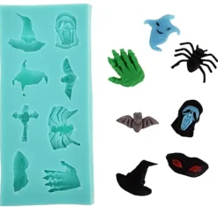 Silikoneform til sukkerpasta Halloween spøgelsesedderkop flagermus Best