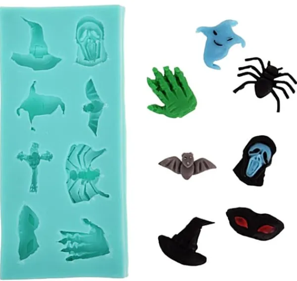 Silikoneform til sukkerpasta Halloween spøgelsesedderkop flagermus Best