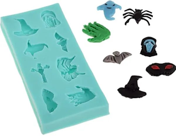 Silikoneform til sukkerpasta Halloween spøgelsesedderkop flagermus Best
