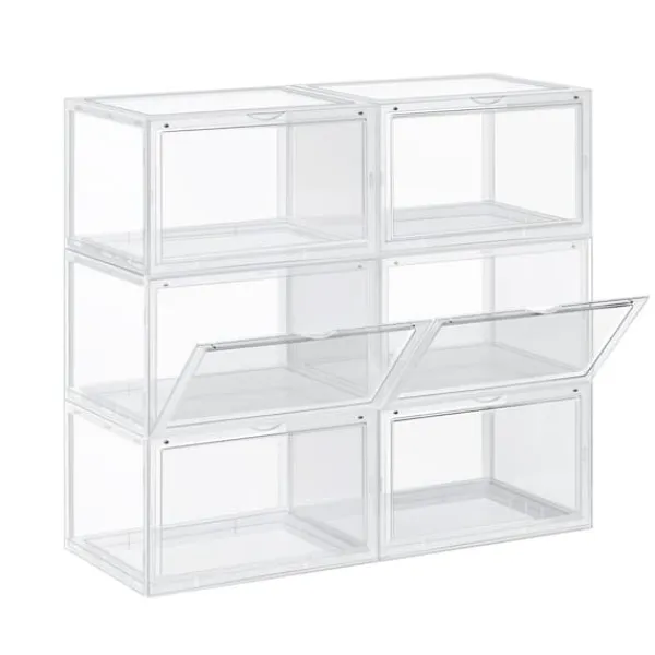 Tøj- & Garderobeopbevaring>Skobokse - 6 stykker - Stabelbar - Plastboks - Bokse - 46, 36 x 28 x 22 cm, gennemsigtig