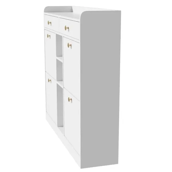Skoskab 110 x 26 x 100 cm - med 4 låger - 2 skuffer - 3 åbne rum - hvid Discount