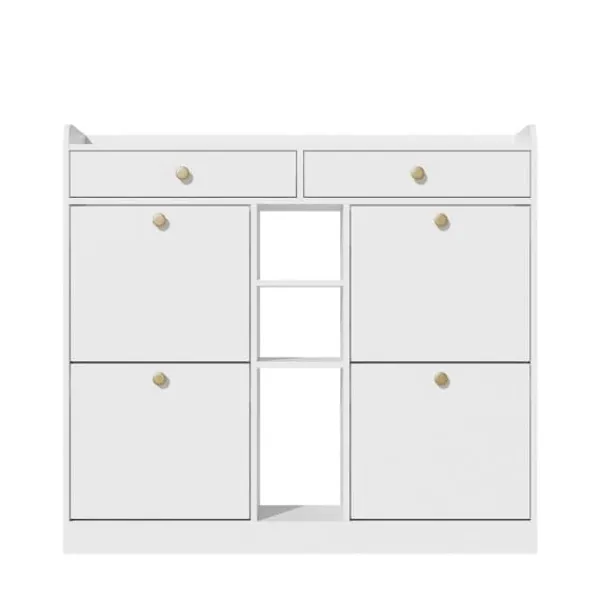 Skoskab 110 x 26 x 100 cm - med 4 låger - 2 skuffer - 3 åbne rum - hvid Discount
