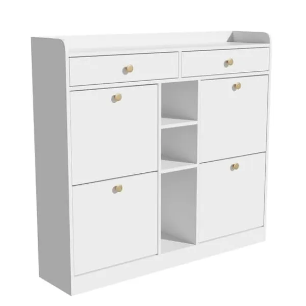 Skoskab 110 x 26 x 100 cm - med 4 låger - 2 skuffer - 3 åbne rum - hvid Discount