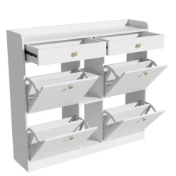 Skoskab 110 x 26 x 100 cm - med 4 låger - 2 skuffer - 3 åbne rum - hvid Discount