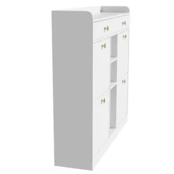 Skoskab 110 x 26 x 100 cm - med 4 låger - 2 skuffer - 3 åbne rum - hvid Discount