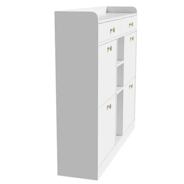 Skoskab 110 x 26 x 100 cm - med 4 låger - 2 skuffer - 3 åbne rum - hvid Discount