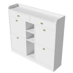 Skoskab 110 x 26 x 100 cm - med 4 låger - 2 skuffer - 3 åbne rum - hvid Discount