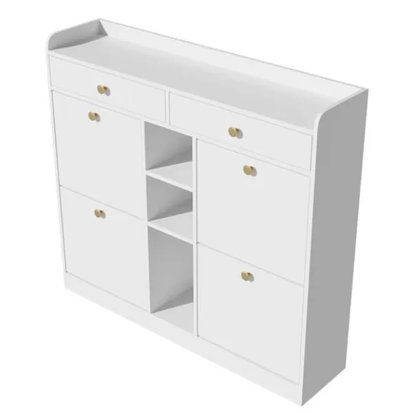 Skoskab 110 x 26 x 100 cm - med 4 låger - 2 skuffer - 3 åbne rum - hvid Discount