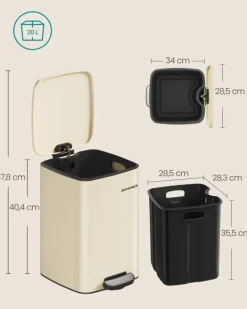 Skraldespand 20 liter - Stilfuldt stål - Sandbeige New