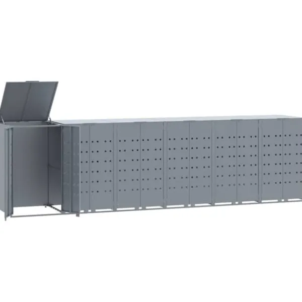 Skraldespandsskjuler i stål - 6 rum | Farve: Grå | Størrelse: 414x79x117 cm Best