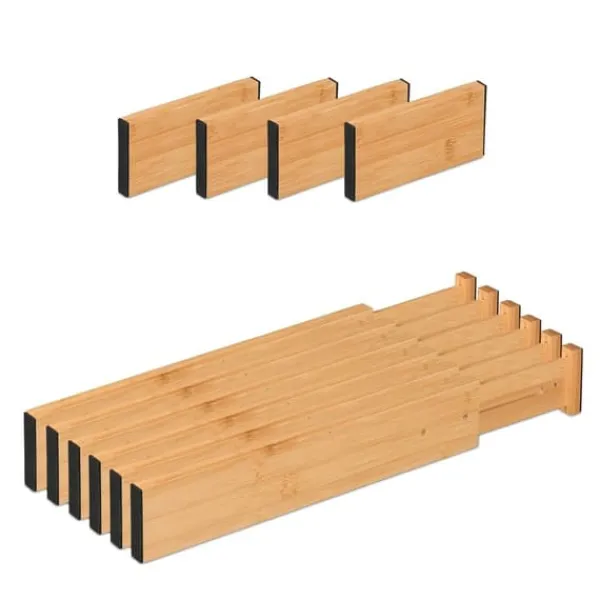Opbevaringssystem Til Køkkenskuffer>Skuffeinddelersæt, Bambus, 6x34-44x2 cm, Natur