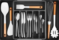 Opbevaringssystem Til Køkkenskuffer>Skuffeorganisator med 6 rum, sort bestikbeholder