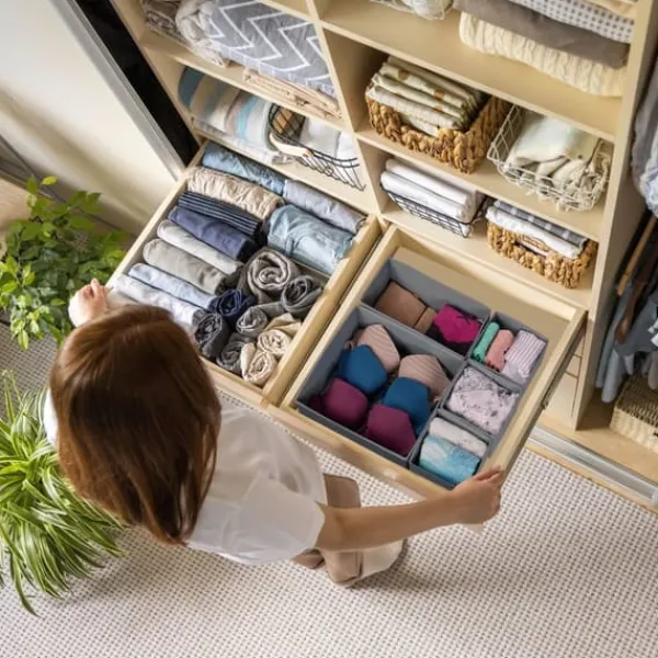 Opbevaringsæsker Til Hjemmet>Skuffeorganisator sæt, 28.5x28.5x13 cm, Grå