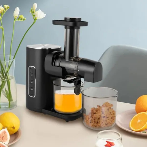 Slow Juicer Koldpresser - Elektrisk saftpresser - Stor kapacitet - Justerbar hastighed - Skridsikre fødder - Nem at rengøre - Sort Best