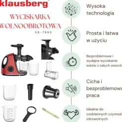 Slow juicer 150W til frugt og grønt KOLDPRESSE KLAUSBERG KB-7865 Best