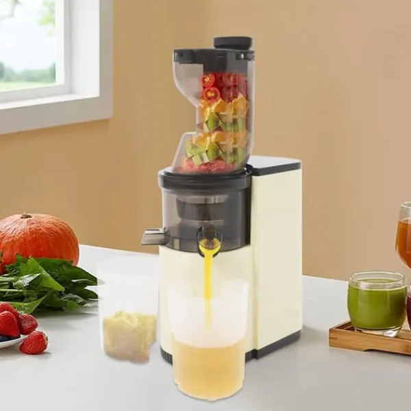 Slow Juicer YZJ02 - Koldpresset Saftpresser - 800W 220V EU-stik - 48 omdr./min - 500 ml - Frugtkødsseparation - Beige Discount
