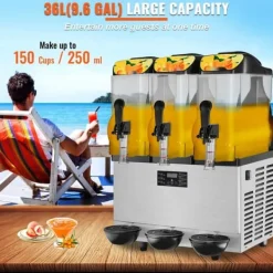 Slush Ice Maskine 3 x 12L / 3,2 Gal - Triple Skål, 72 Kopper - 220V 1300W i rustfrit stål til Margarita, Smoothies og Frosne Drinks. Sale