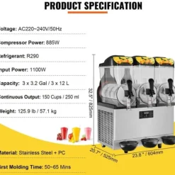 Slush Ice Maskine 3 x 12L / 3,2 Gal - Triple Skål, 72 Kopper - 220V 1300W i rustfrit stål til Margarita, Smoothies og Frosne Drinks. Sale