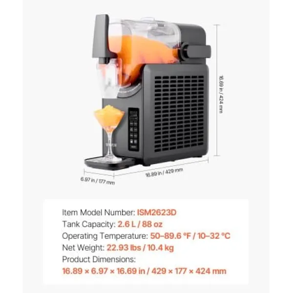 Slush-Ice Maskiner>Slushie-maskine, 42,9x17,7x42,4 cm, frossen drik maskine, selv-rensende
