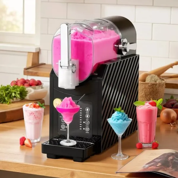 Slush-Ice Maskiner>Slush-maskine, hurtig køling, omrøringsfunktion, 2,4 L, lysfunktion, sort