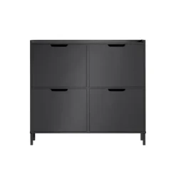 Tøj- & Garderobeopbevaring>SoBuy Smalt skoskab 100x19x90cm - 4 klapdøre | Pladsbesparende | Sort FSR100-SCH