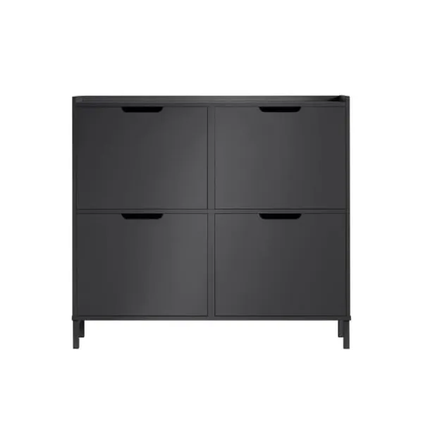 Tøj- & Garderobeopbevaring>SoBuy Smalt skoskab 100x19x90cm - 4 klapdøre | Pladsbesparende | Sort FSR100-SCH