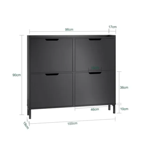 Tøj- & Garderobeopbevaring>SoBuy Smalt skoskab 100x19x90cm - 4 klapdøre | Pladsbesparende | Sort FSR100-SCH