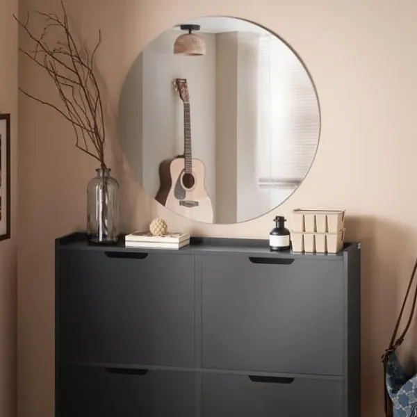 Tøj- & Garderobeopbevaring>SoBuy Smalt skoskab 100x19x90cm - 4 klapdøre | Pladsbesparende | Sort FSR100-SCH