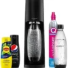 Sodastream Terra Black Saturator + CO2 patron pink 2 flasker Fuse 1l sirupper (Pepsi, Lipton) Sort Clearance