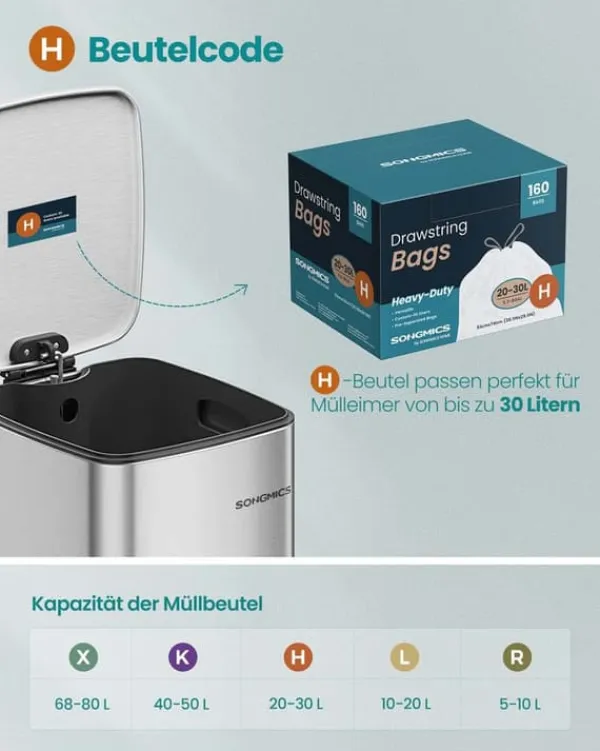 Skraldeposer>SONGMICS affaldsposer 30 L med snor og i alt 80 stk. cremehvide