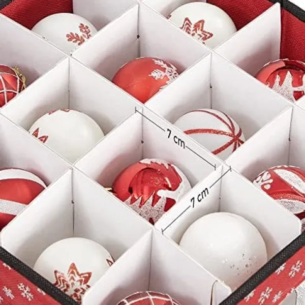 Songmics Christmas Bauble Storage Boxes, Sæt med 3 opbevaringskubbeholdere til julepynt, rød Clearance