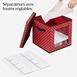 Songmics Christmas Bauble Storage Boxes, Sæt med 3 opbevaringskubbeholdere til julepynt, rød Clearance
