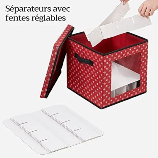Songmics Christmas Bauble Storage Boxes, Sæt med 3 opbevaringskubbeholdere til julepynt, rød Clearance