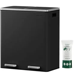 Skraldespande & Papirkurve>SONGMICS Dobbeltspand, 2 x 30L affalds- og genbrugskøkkenspand, sort