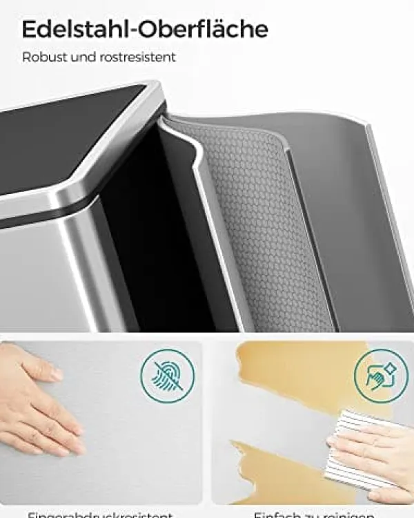 Skraldespande & Papirkurve>SONGMICS Dobbeltspand, 2 x 30 L Køkkenspand med dobbeltrum, Sølv og Sort
