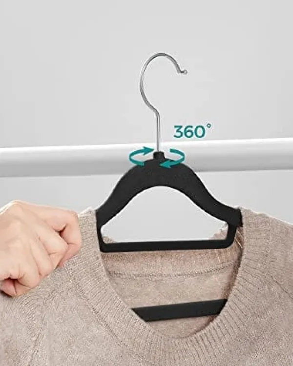 Songmics fløjlbøjler, sæt med 20 tøjfrakkehænger, skridsikre, med bindestang og 360 ° drejekrog, sort Sale