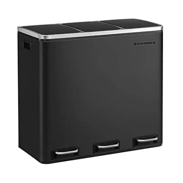 Skraldespande & Papirkurve>SONGMICS genbrugsspand, 3 x 18 L tredobbelt køkken, 3-rums pedalbeholder, sort