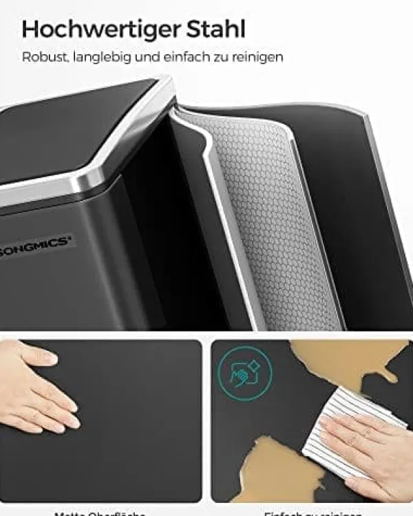 Songmics køkkenspand, 2 x 15 l stålspande, stigespande med indvendige spande, lugtfast
