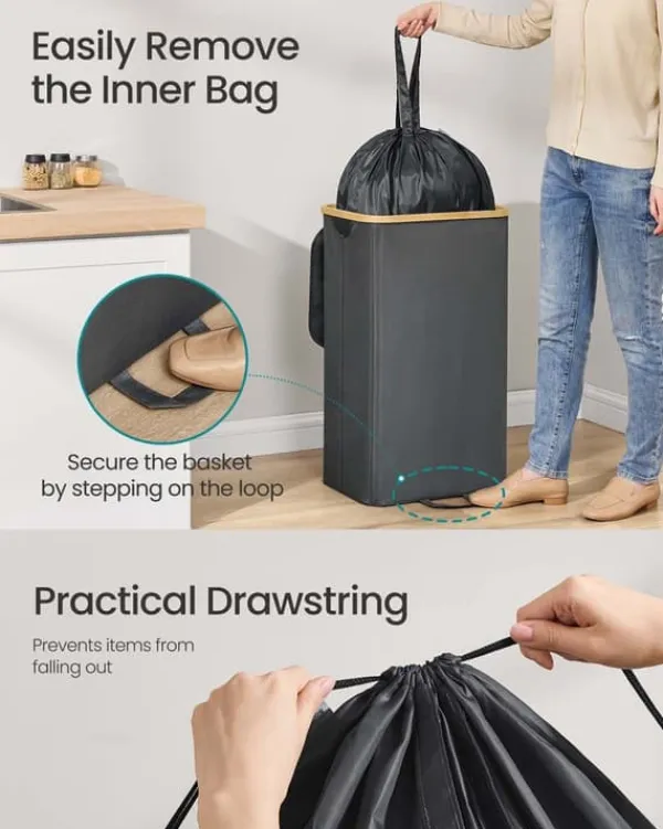 SONGMICS Opbevaringsbeholder til pantflasker 95 L skifergrå-naturbeige Hot