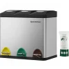 Skraldespande & Papirkurve>Songmics Recycling Bin, 3-in-1 Pedal Bin, 24-Liter Metal Rubbish Bin, sølv