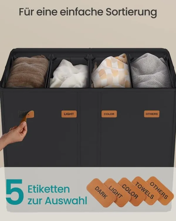 SONGMICS vasketøjskurv med tre rum, låg og vaskbar indersæk Discount