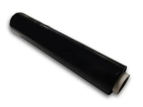 Sort strækfilm til håndindpakning. Sort strækfilm, 50 cm, 2,5 kg, 23 my tyk. Outlet