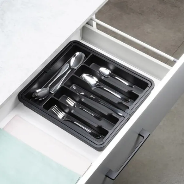 Sort udtrækkelig bestikskuffeindsats 33-56,5x37,5 cm Outlet