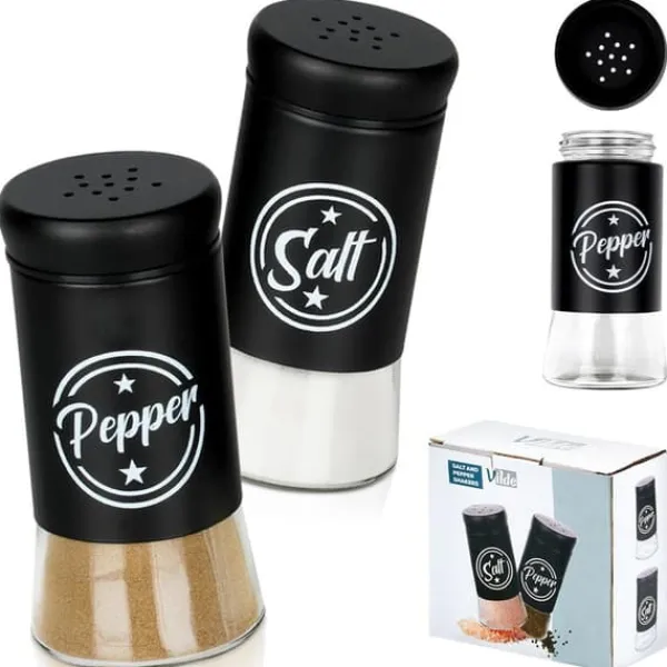 Sorte salt- og peberbøsser i glas, 2 stk. New