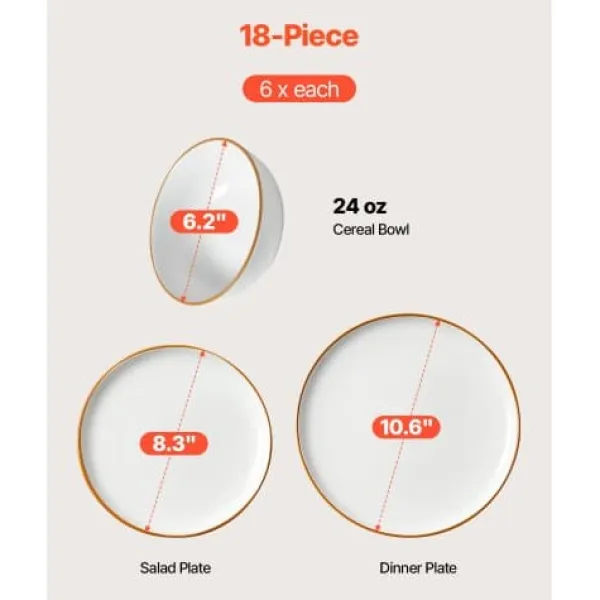 Tallerkener & Bordservicer>Spisestel, 18-dele keramik, 27x2,5x21 cm, elfenben, ridsefast